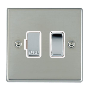 Hamilton Litestat 73SPBC-W Hartland Bright Steel Raised Edge Screwed Double Pole Switched Fused Connection Unit With White Insert 13A