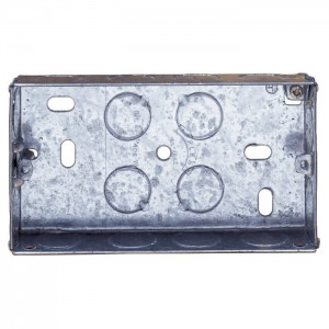 Appleby SB665 Steel 2 Gang Flush Mounting Box With Fixed + Adjustable Lugs & Knockouts Depth: 25mm