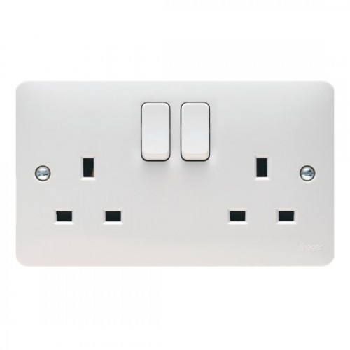 Hager WMSS82-PACK (Pack of 10) Sollysta White Moulded 2 Gang Double Pole Switched Socket With Dual Earth 13A