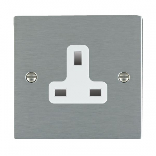 Hamilton Litestat 84US13W Sheer Satin Steel Flatplate Screwed 1 Gang Unswitched Socket With White Insert 13A