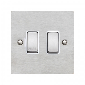 Hamilton Litestat 84SPSS-W Sheer Satin Steel Flatplate Screwed Double Pole Switched Fused Connection Unit With Rocker + Fuse Cover & White Insert