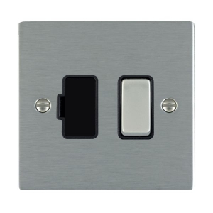Hamilton Litestat 84SPSS-B Sheer Satin Steel Flatplate Screwed Double Pole Switched Fused Connection Unit With Rocker + Fuse Cover & Black Insert