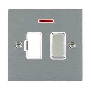 Hamilton Litestat 84SPNSS-W Sheer Satin Steel Flatplate Screwed Double Pole Switched Fused Connection Unit With Neon & White Insert 13A