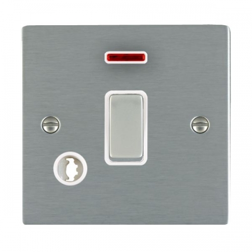 Hamilton Litestat 84DPNCSS-W Sheer Satin Steel Flatplate Screwed DP Control Switch With Neon, Front Flex Outlet, Satin Steel Rocker & White Insert 20A