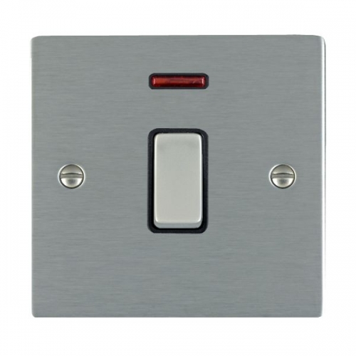Hamilton Litestat 84DPNSS-B Sheer Satin Steel Flatplate Screwed DP Control Switch With Neon, Satin Steel Rocker & Black Insert 20A