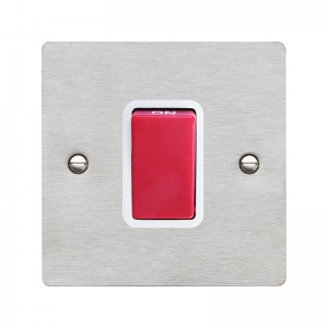 Hamilton Litestat 8445W Sheer Satin Steel Flatplate Screwed DP Control Switch With Red Rocker & White Insert On 1 Gang Plate 45A