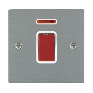 Hamilton Litestat 8445NW Sheer Satin Steel Flatplate Screwed DP Control Switch With Neon, Red Rocker & White Insert On 1 Gang Plate 45A