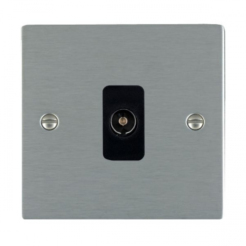 Hamilton Litestat 84TVB Sheer Satin Steel Flatplate Screwed Single Non-Isolated Co-Axial TV Socket With Black Insert