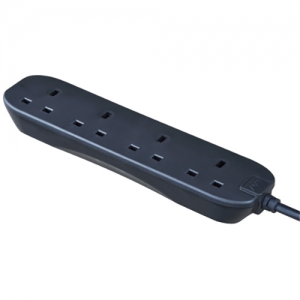 BG Electrical BFG5NB Masterplug Black 4 Gang Unswitched Extension Lead With 5m Lead & 3-Pin Plug 13A