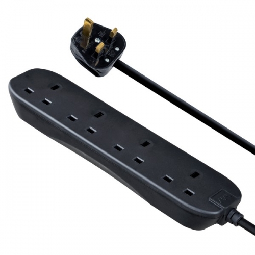 BG Electrical BFG5NB Masterplug Black 4 Gang Unswitched Extension Lead With 5m Lead & 3-Pin Plug 13A