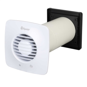 Xpelair LV100S 93031AW Simply Silent White Square 2 Speed SELV Axial Fan With Wall-Fitting Kit For Remote Switching IPX4 12V