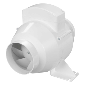 National Ventilation UMD100TA Monsoon White 2 Speed In-Line Mixed Flow Fan With Adjustable Timer & Mounting Clips IPX4 240V Length: 252mm | Length: 253mm | Spigot DiaØ: 100mm