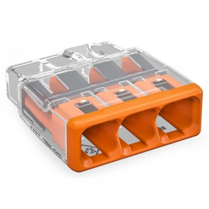 Wago 2773-403 Transparent 3 Pole Push Wire Compact Connector With Orange Cover For Junction Boxes (Pack Size 100) 32A 450V 0.75mm² - 4mm²