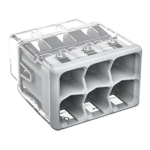 Wago 2773-406 Transparent 6 Pole Push Wire Compact Connector With Grey Cover For Junction Boxes (Pack Size 50) 32A 450V 0.75mm² - 4mm²