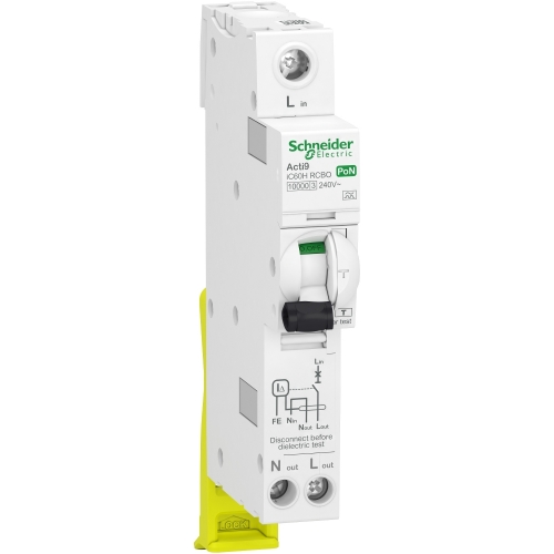 Schneider Electric A9D05825 Acti9 iC60H 1 Module SPN Type C PoN RCBO For Commercial Installations 25A 10kA 30mA