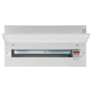Hager VML120RK Design 10 White Metal 18th Edition 20 Way Switch Isolator Consumer Unit With 100A Isolator & Round Knockouts Width: 478mm | Height: 246mm | Depth:100mm