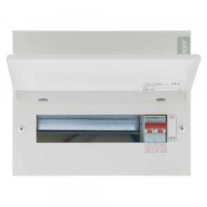 Hager VML110 Design 10 White Metal 18th Edition 10 Way Switch Isolator Consumer Unit With 100A Isolator Width: 299mm | Height: 246mm | Depth:100mm