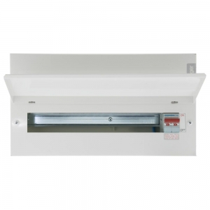 Hager VML114 Design 10 White Metal 18th Edition 14 Way Switch Isolator Consumer Unit With 100A Isolator Width: 370mm | Height: 246mm | Depth:100mm
