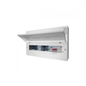 Hager VML910CUSPD Design 10 White Metal 18th Edition 10 Way Flexible High Integrity Split Load SPD Twin RCD Consumer Unit