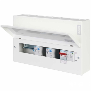 Hager VML910CUSPD Design 10 White Metal 18th Edition 10 Way Flexible High Integrity Split Load SPD Twin RCD Consumer Unit