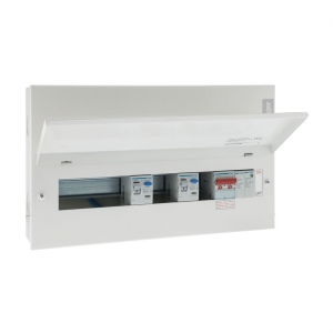 Hager VML914CUSPD Design 10 White Metal 18th Edition 14 Way Flexible High Integrity Split Load SPD Twin RCD Consumer Unit