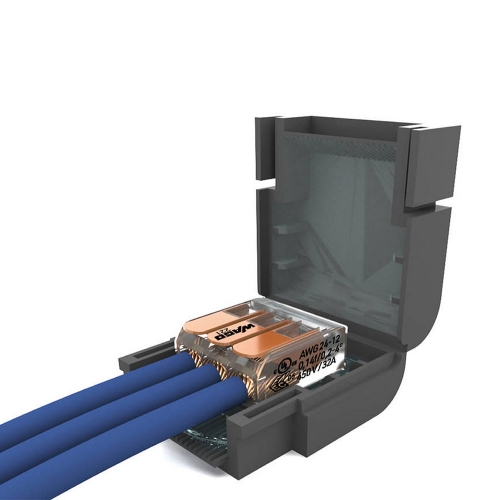 Wiska MJBF113 Mini Gel SHELLBOX Flat Grey Insulated Gel-Filled Mini Junction Box With 1 x 221-413 3-Way Wago Compact Lever Connector 41A  Length: 31mm | Width: 32mm | Height: 16mm