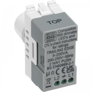 BG Electrical RDTR Nexus Grid White 1 Module 2 Way Intelligent Trailing Edge Dimmer Grid Switch 200W