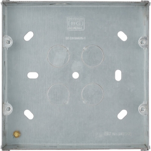 BG Electrical HGS68 Steel Double Flush 6 or 8 Module Grid Mounting Box With Multiple Knockouts Height: 134mm | Width: 134mm | Depth: 48mm