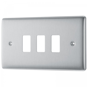 BG Electrical RNBS3 Nexus Grid 2 Gang 3 Module Brushed Steel Grid Frontplate