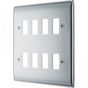 BG Electrical RNPC8 Nexus Grid 8 Module Polished Chrome Grid Frontplate Height: 146mm | Width: 146mm
