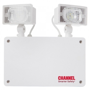 Channel Safety GR/NM3/LED/IP65/RC Grove2 White Polycarbonate 3 Hour LED Emergency Twin Spot With  2 x Spotlights & Remote Testing Option IP65 3W 240V Height: 285mm | Width: 280mm | Depth: 75mm