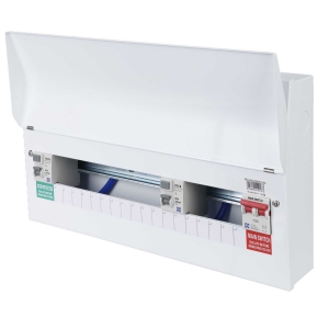 Lewden PRO-MX21RRMFLEXIA Pro Series White Metal 18th Edition 15+1 Way Flexible Split Load Dual RCD Consumer Unit With 100A Isolator & 2 x 80A 30mA Type A RCDs
