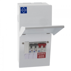 Lewden PRO-MCGARAGE-MS Pro Series White Metal Pre-Populated 2+1 Way Garage Consumer Unit With 100A Switch Isolator, 1 x 6A + 1 x 16A MCBs