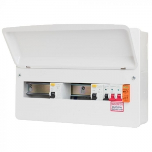 Fusebox F2006DXA White Metal 18th Edition 6 Way Flexible Surge Protected Twin RCD Consumer Unit With 100A Isolator, 2 x 80A 30mA Type AC RCDs & Type 2 Mini Surge Protection Device