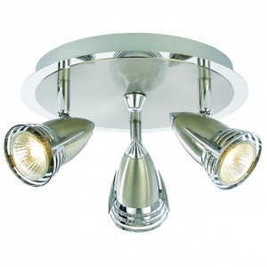 Inlite INL-598310-SNIC Elara Satin Nickel  Triple Light Plate GU10 Adjustable Spotlight With Chrome Finish & Mounting Plate - Requires Lamps 3 x 35W