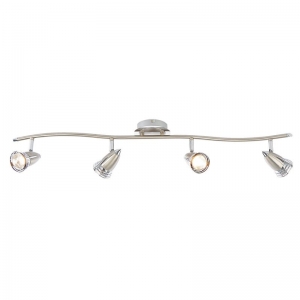 Inlite INL-598410-SNIC Elara Satin Nickel Four Light Bar GU10 Adjustable Spotlight With Chrome Finish & Round Mounting Plate - Requires Lamps 4 x 35W