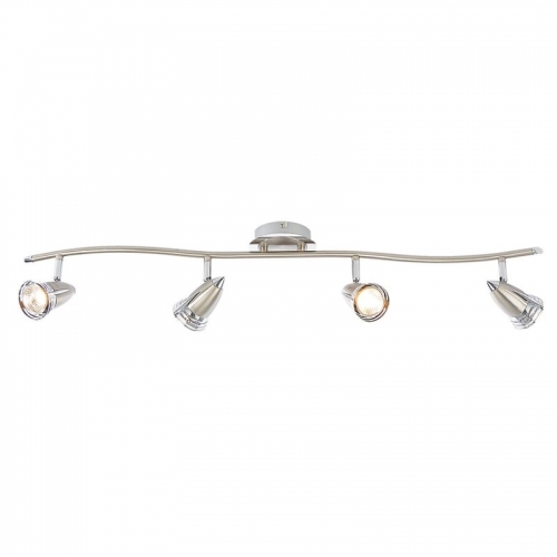 Inlite INL-598410-SNIC Elara Satin Nickel Four Light Bar GU10 Adjustable Spotlight With Chrome Finish & Round Mounting Plate - Requires Lamps 4 x 35W