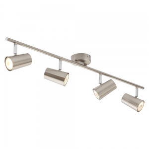 Inlite INL-31723-SNIC Harvey Satin Nickel Four Light Bar GU10 Adjustable Spotlight With Round Mounting Plate - Requires Lamps IP20 4 x 35W GU10 240V