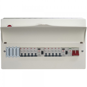 Wylex WNM1773/1 NM Series 18th Edition All Metal 13 Way Pre-Populated Twin 80mA RCD High Integrity Type 2 Surge Protected Flexible Consumer Unit