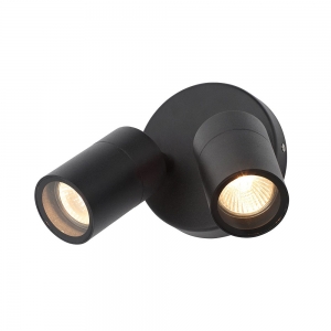 Zinc Lighting ZN-34018-SBLK Leto Satin Black Aluminium Twin Round Adjustable GU10 Spotlights With Clear Glass Diffusers - Requires Lamps IP44 2 x 35W GU10 240V Height: 215mm | Width: 68mm | Proj: 107mm