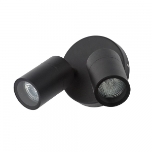 Zinc Lighting ZN-34018-SBLK Leto Satin Black Aluminium Twin Round Adjustable GU10 Spotlights With Clear Glass Diffusers - Requires Lamps IP44 2 x 35W GU10 240V Height: 215mm | Width: 68mm | Proj: 107mm