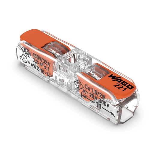 Wago 221-2411 Transparent In-Line Lever Operated Connector With CAGE CLAMP for Solid & Stranded Cable (Pack Size 60) 32A 450V 0.2mm² - 4mm²