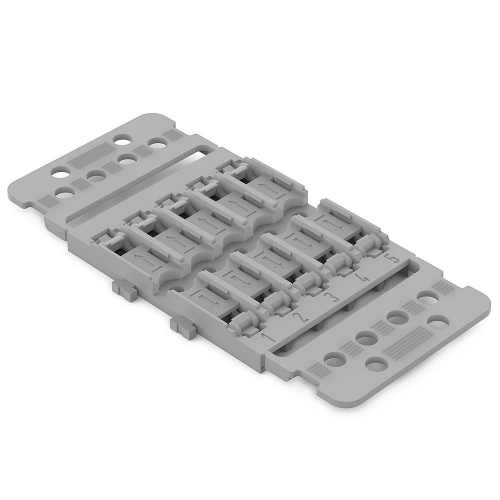 Wago 221-2505 Grey 5 Way Mounting Carrier With Strain Relief For 5 x 221-2411 In-Line Connector -Screw Mounted (Pack Size 5)