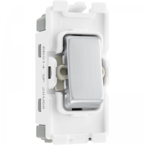 BG Electrical RBS14 Nexus Grid Brushed Steel 1 Module Single Pole 1 Way Retractive Push Grid Switch 20AX