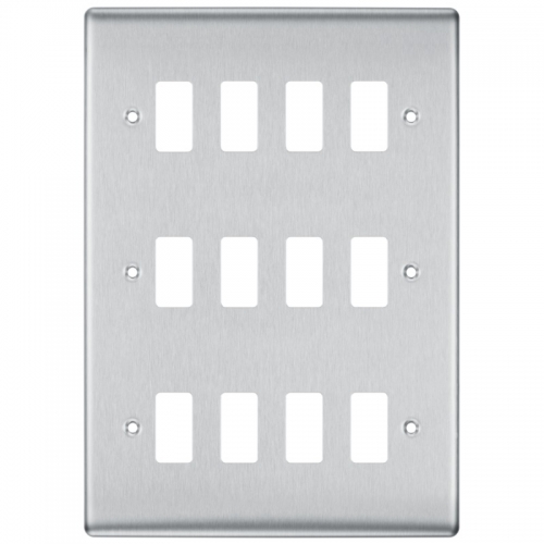 BG Electrical RNBS12 Nexus Grid Brushed Steel 12 Module Screwed Grid Frontplate Height: 207mm | Width: 146mm