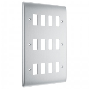 BG Electrical RNBS12 Nexus Grid Brushed Steel 12 Module Screwed Grid Frontplate Height: 207mm | Width: 146mm