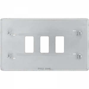 BG Electrical RFBS3 Nexus Grid Brushed Steel Flatplate 2 Gang 3 Module Screwless Grid Frontplate
