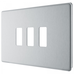 BG Electrical RFBS3 Nexus Grid Brushed Steel Flatplate 2 Gang 3 Module Screwless Grid Frontplate
