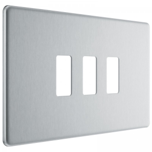 BG Electrical RFBS3 Nexus Grid Brushed Steel Flatplate 2 Gang 3 Module Screwless Grid Frontplate