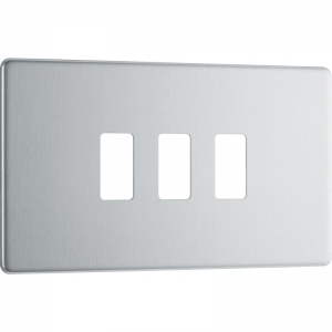 BG Electrical RFBS3 Nexus Grid Brushed Steel Flatplate 2 Gang 3 Module Screwless Grid Frontplate